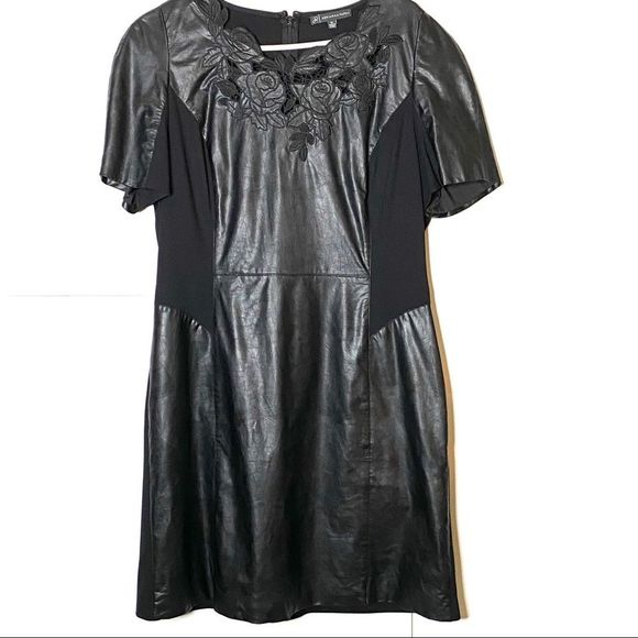 Adrianna Papell Black Mini Dress with Floral Detail - Picture 1 of 2